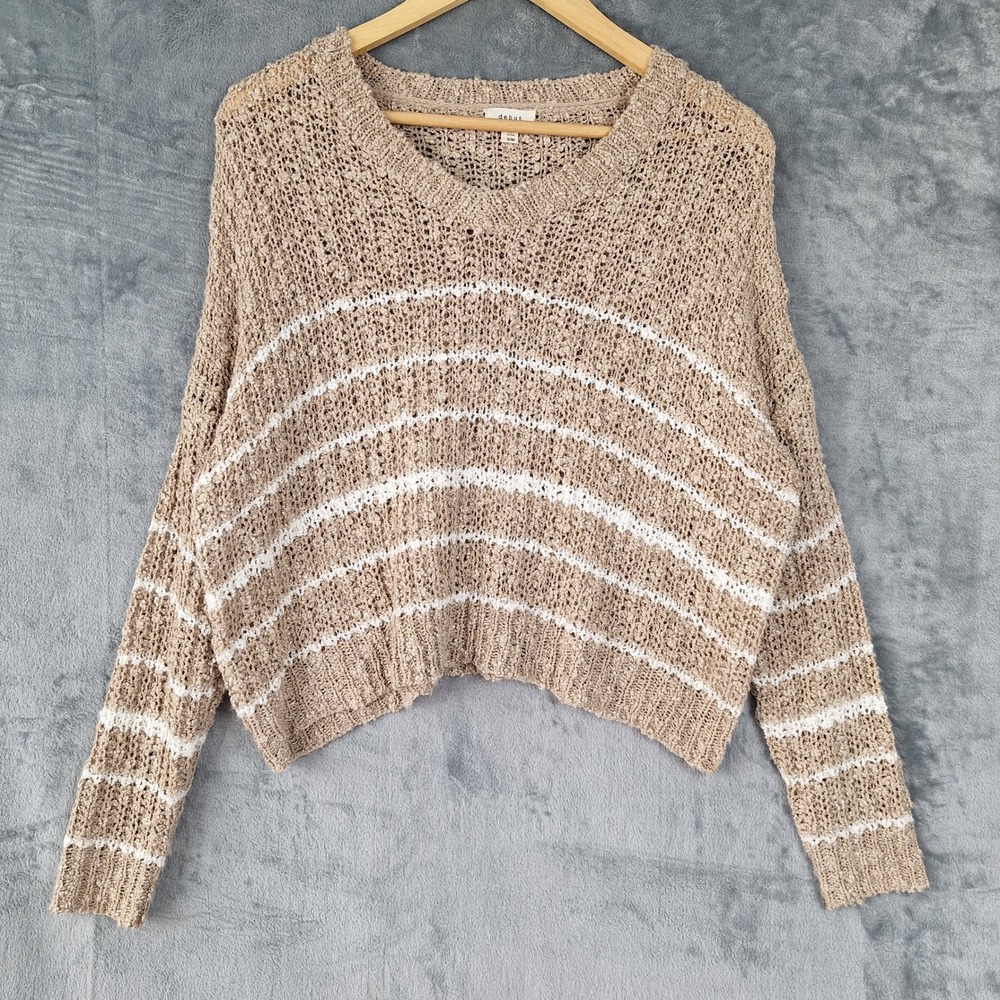 Womens Sweater S/M Striped Crochet Knit Oversized Pullover Relaxed Coastal Boho